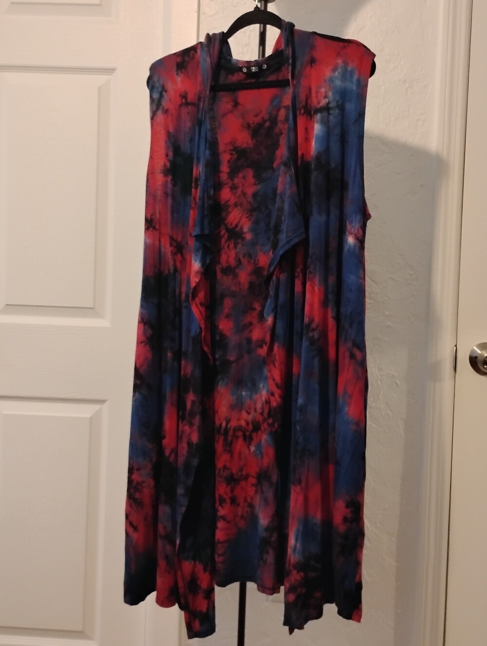 Coin 1804 3X Hooded Tie-Dye Duster Vest Sleeveless Open Front Plus Size Stretchy - Picture 2 of 6